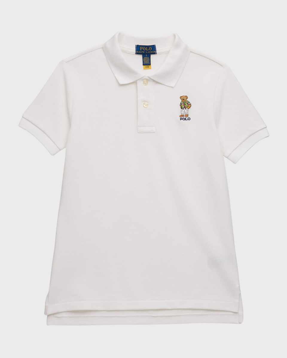 Boy's Mesh Polo Shirt Embroidered W/ Polo Bear, Size 2-7